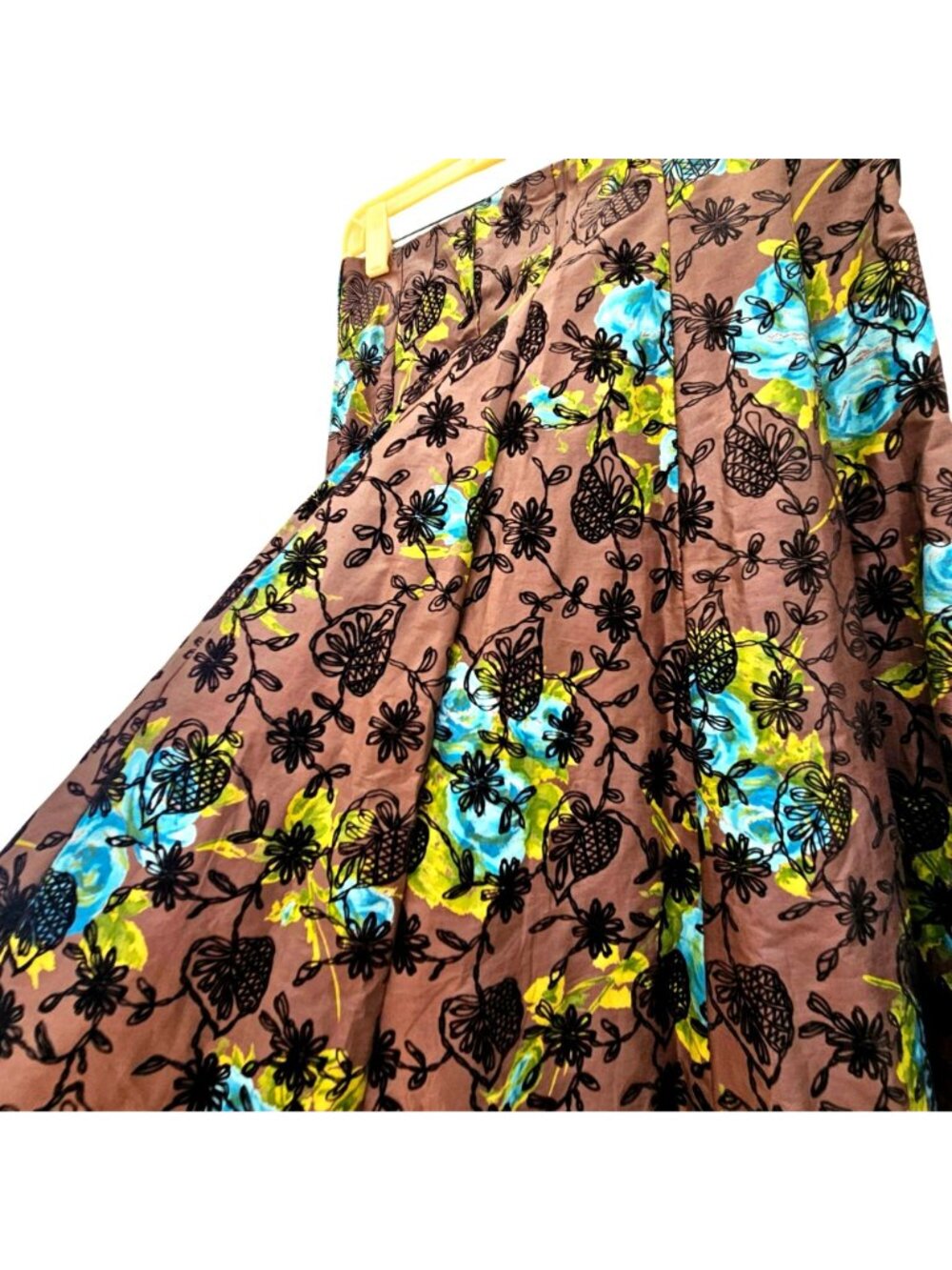 Vintage 1950s Flocked Chintz Full Circle Skirt Rockabilly Pinup Swing XS - Picture 4 of 11